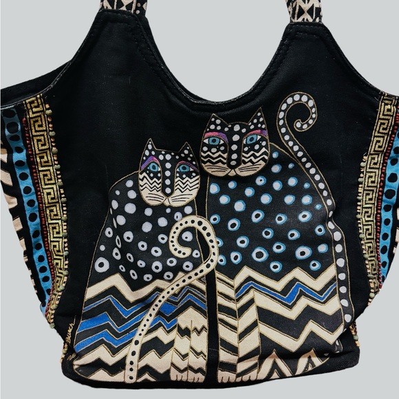 Laurel Burch Large Tote Spotted Cats Zipper Top Bag - Picture 4 of 7